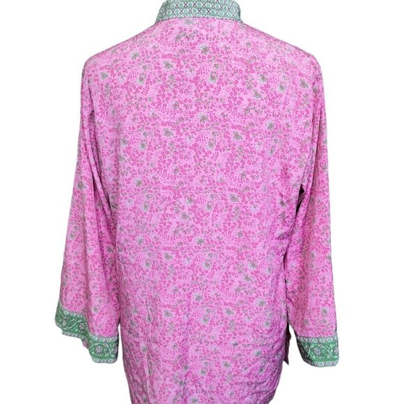 (#512)Oscar de la Renta for Neiman Marcus Pink & Green Floral Print Top Size M - Picture 3 of 7